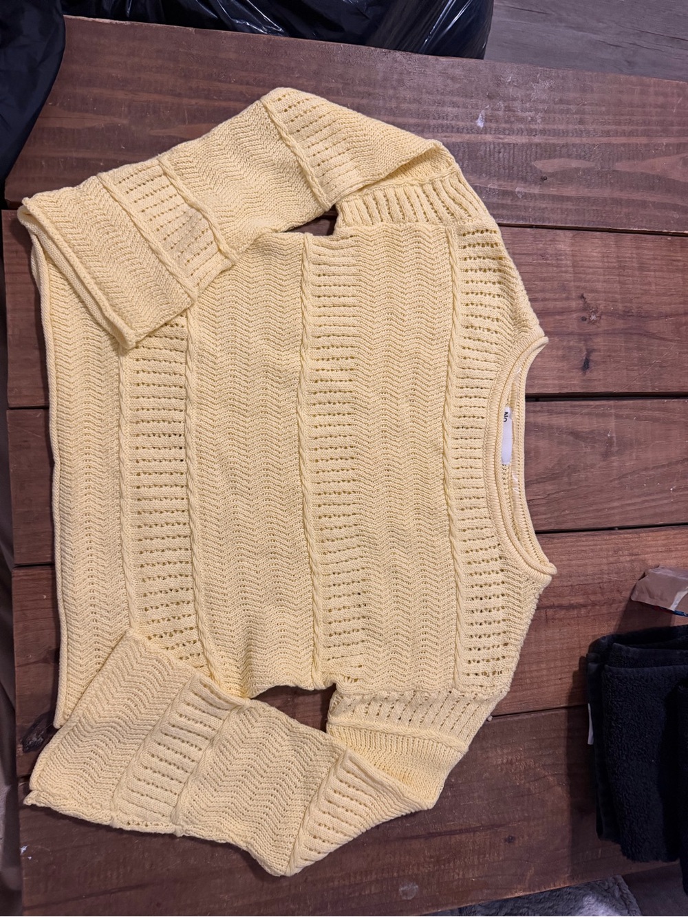 No Boundaries Light Yellow Open-Knit Crewneck Sweater